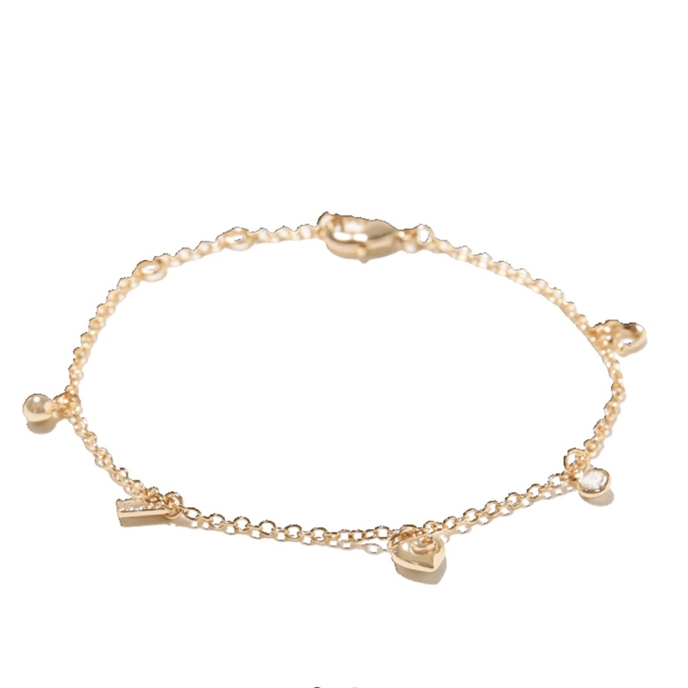 NEW Coach Gold-Tone Charm Bracelet with Heart & Disc Accents